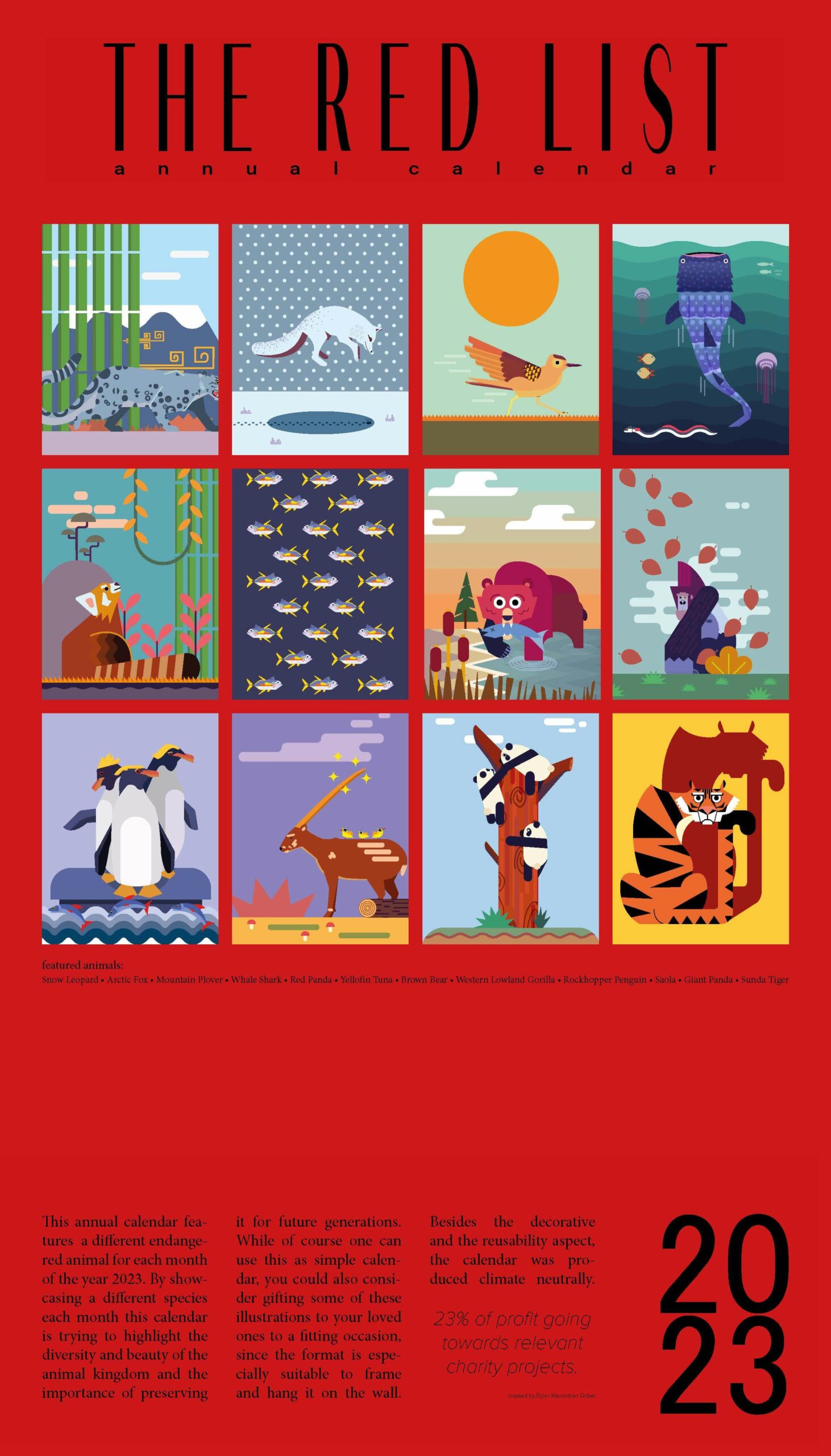 Abschlussprojekt Grafikdesign OfG / Online-Schule für Gestaltung. Thema Kalender für bedrohte Tierarten